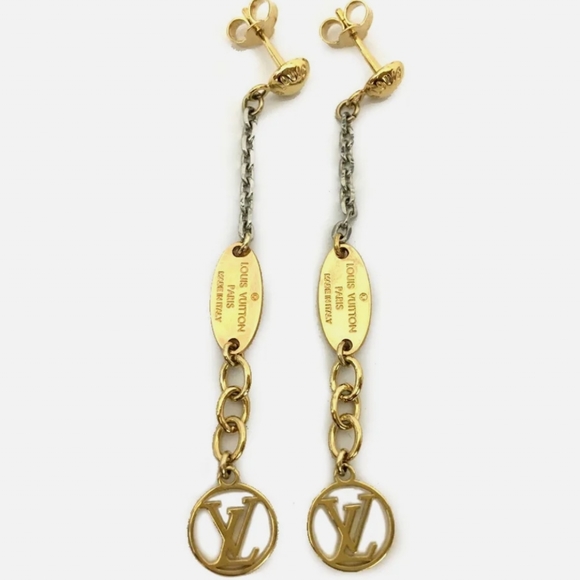 LOUIS VUITTON LOGO MANIA GOLD TONE EARRINGS/S0837 - Picture 10 of 11